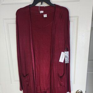 Liz Claiborne Cool and Calm Womens 3-pc. Pajama Sets burgandy, top pant and card